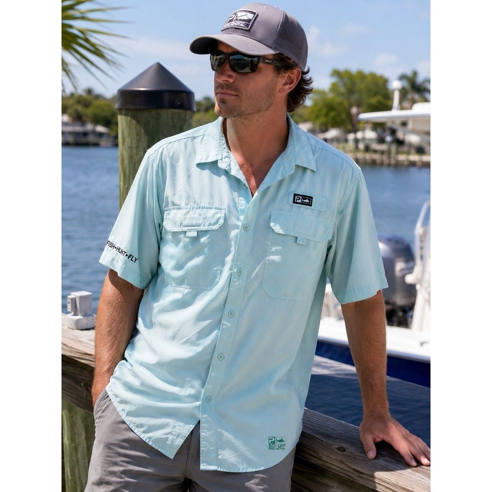Pelagic Vaportek Fishing Shirt XL Blue Fish Hunt‎ Fly 50+ UPF Vented Performance